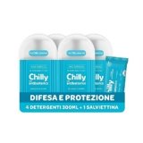 Chilly Detergente Antibatterico per l’Igiene Intima con Azione di Difesa e Protezione, Fragranza di Timo e Salvia, PH 5, Clinicamente Testato, Confezione da 4 Flaconi da 300ml