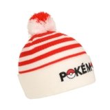 Bioworld Pokemon Pokeball Plush Pom Red and White Stripes Cuff Beanie