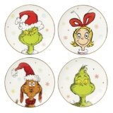 Lenox Dinnerware Set, Merry Grinchmas Accent Plates, Service for 4 Porcelain Accent plates, Microwave Safe and Dishwasher Safe, for Pasta, Salad and Dinner, Christmas Decoration (Assorted, 4 Pieces)