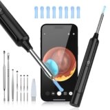 AZHE Pulizia Orecchie Otoscopio, Pulitore Orecchie HD da 5 MP, Pulisci Orecchie Impermeabile IP67, Pulire Orecchie da 3,9 mm e 6 LED per iPhone, iPad e smartphone Android, Nero