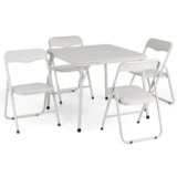 RBFGYIOP Set Tavolo e Sedie Pieghevoli Per Bambini – 1 Tavolo + 4 Sedie in Ferro+PU+Legno, Cuscini Imbottiti, Spazio Contenitore, Portatile Per Gioco e Viaggio