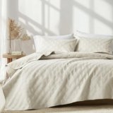 inron King/Cal King Size Quilt Set,Lightweight Cream Microfiber Ultrasonic Coverlet,Breathable Soft Bedspread with Modern Geometric Pattern,Thin Bedding for All Seasons (1 Quilt,2 Pillow Shams)