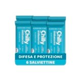 Chilly Salviettine con Antibatterico, Salviette per l’Igiene Intima, Azione di Difesa, Tessuto 100 % Biodegradabile, Ottimi Fuori Casa, PH 5, Clinicamente Testato, Confezione da 6 Pezzi