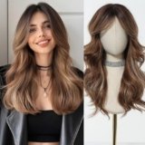 Esmee Lungo Strati Ondulati Parrucche Marrone per le Donne Natuaral Capelli Sintetici Resistenti al Calore Ombre Parrucca per Uso Quotidiano Cosplay Partito