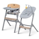 Kinderkraft Seggiolone Pappa LIVY + Sdraietta CALMEE, 4in1, Sedia per tutta Famiglia, dalla Nascita fino 110 kg, Regolazione, Struttura ergonomica, Minimalista Design, Legno
