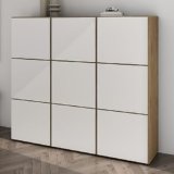 Mai & Mai Scarpiera Portascarpe 135x36x120cm, Porta Scarpe Armadio Scaffale Portascarpe 9 Ante + 18 Scomparti per Ingresso Soggiorno, Camera da Letto Schuhschrank02, Marrone chiaro+Bianco opaco