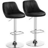 Yaheetech Set 2 Sgabelli Bar Alti Altezza Regolabile Cucina Design Moderni con Schienale Girevole Imbottiti in Finta Pelle Poggiapiedi Metallo Neri