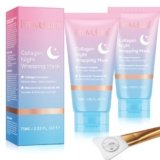 Maschera Collagene Viso, Collagen Night Wrapping Mask, Maschera Del Collagene Maschera Peel Off Di Notte, Migliorare L’elasticità Della Pelle, Hydration,Levigare eRassodare Durante la Notte (2 Pezzi)