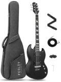Fesley 39” Electric Guitar: Full Size Solid Body Electric Guitars with Humbucker Pickups,Beginner Guitar for Adults with Mahogany Body,Bone Nut,Electric Guitar Kit with Gig Bag,Cable, Black