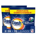 Dash Power Pods Detersivo Lavatrice In Capsule, Extra Smacchiante, 70 Lavaggi (2×35), Rimuove anche le macchie secche da 7 giorni, per una pulizia impeccabile