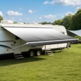 GEARMEISTER 19FT RV Awning Fabric Replacement, Heavy Duty 4-PLY Vinyl Fabric Camper Awning, Universal Outdoor Canopy for Camper, Trailer, Motorhome Awnings for All Awning Brands, Black Fade (18’2″)