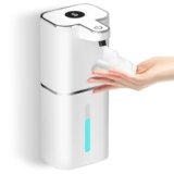 400ML Dispenser Sapone Automatico con Sensore con 2 ganci e cavo USB, 6 Livelli Regolabili Dispenser Sapone Bagno a Muro Bianco, IPX5 Impermeabile per Cucine, Bagno, Hotel, Ufficio, Servizi Iigienici