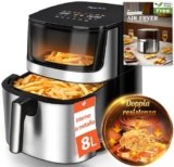Taylor Swoden Friggitrice ad Aria 8L, 2000W Air Fryer con Doppia Resistenza e Interno in Metallo, Finestra Visibile, 10 Programmi, Senza Girare, Nero