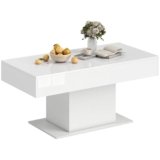 HOMCOM Tavolino da Caffè Estensibile con Vano Contenitore, Tavolino Salotto Allungabile Moderno con Piedini Antiscivolo, Tavolo Soggiorno per Casa Ufficio, 108-178.5x53x49 cm, Bianco Lucido