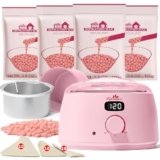 Lifestance Waxing Set Wax Professional, Wax Machine with 400g Guard Beads, 1 Silicone Bowl, Pink Waxing Wax Warmer with 30 Waxing Sticks for Home Use