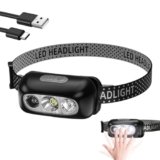 SOKEQTW Lampada Frontale Led Ricaricabile, Lampada Frontale Adatta per il Ciclismo e la Corsa, Attrezzatura da Pesca Adatta all’illuminazione Notturna, Illuminazione Regolabile su Quattro Livelli