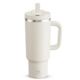 ENCOOL 40 oz Tumbler with Handle and Straw: Stainless Steel Insulated Tumbler Keeps Cold for 24 Hours, Leakproof Travel Cup Fits in Cup Holder and BPA-Free, Cream Moon