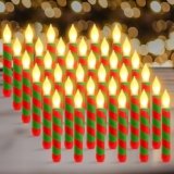 Honoson 36 Pcs Christmas Flameless Taper Candles Bulk 6.5 Inch Candy Cane Stripe Flickering Candles Battery Operated LED Candlesticks for Holiday Party Carnival Wedding Festival Decoration(Red Green)
