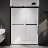 Comfystyle 50-54 in.W x74 in.H Semi-Frameless Sliding Shower Door,Sliding Shower Door with 5/16“ (8mm) Clear SGCC Tempered Glass,Matte Black Finish,Shower Doors can be Installed Left and Right