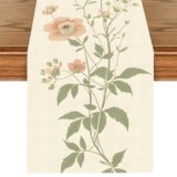 ANNA QUEEN Vintage Floral Table Runner 13×72 Inch, Elegant Peach Wildflower and Leaf Design on Cream Background, Farmhouse Table Decor for Spring, Summer, Dining Table, Wedding, and Everyday Use