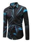 GORGLITTER Men’s Button Up Dress Shirt Long Sleeve Patterned Collar Formal Business Slim Fit Shirt Tops 2025 Black Small
