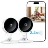 WOLFANG Telecamera WiFi Interno, Videocamera Sorveglianza 1080P, Visione Notturna, Audio Bidirezionale, Notifiche Con Sensore di Movimento, scheda SD e archiviazione cloud, 360°, confezione da 2