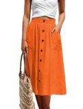 Naggoo Women’s Button Summer Skirt Casual High Waist A-Line Midi Weekend Skirts Pumpkin Orange XL