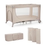 Kinderkraft JOY 2 lettino per Bambini, lettino da Viaggio 2 in 1, letti per Bambini, Lettino, lettino da viaggio, Design Moderno, piccole Dimensioni una volta Ripiegato, Ruote, Beige