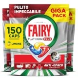 Fairy Platinum Plus Pastiglie Lavastoviglie, 150 Capsule, Limone, Detersivo Con Tecnologia Anti-Opaco, Contro Grasso e Incrostazioni Ostinate Anche nei Cicli Brevi