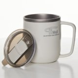 TiWell 15oz Titanium Lined Coffee Mug, Double Wall Anti-Scald Cup with Handle and Leak-Proof Lid, Wide Mouth, Easy to Clean, Healthy for Office & Home (White)