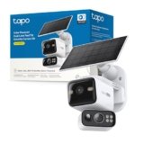 Tapo C645D KIT Telecamera Wifi Esterno con Pannello Solare, Doppia lente 2K, 360° Copre 2 aree insieme, Batteria di backup 10.000 mAh, Visione Notturna a Colori, Tracciamento/Rilevamento AI,IP65