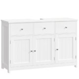 FOREHILL 100cm Mobile Sottolavabo per Bagno Grande, Mobile Bagno a 2 Cassetti e 3 Ante, Mobiletto Portaoggetti da Terra, Scanalatura a Forma di U, 100x30x61cm (Bianco)