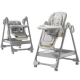 MoLi Pelle PU Seggiolone per Bambini, Seggiolone Pappa Vassoio a Doppio Strato, Sedile Regolabile Sediolone (X8122 Gray)