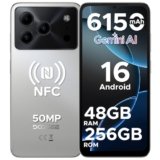 DOOGEE Note 56 Plus Android 16 Smartphone, 48GB+256GB/TF 2TB Telefono Cellulare, 50MP+8MP, 6150mAh Cellulari, 6.56″ 90Hz Octa-Core Telefoni, Fingerprint/Face ID/4G Dual SIM/Widevine L1/NFC – Argento