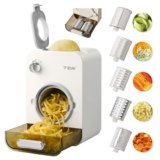 TER Electric Cheese Grater with 5 Blades, 5-in-1 Electric Vegetable Slicer for Carrots, Potatoes & More, 110mm Wide Feed Tube, Built-in Blade Storage, Fast & Easy Grating