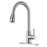 GUUKAR Kitchen Faucet with Pull Down Sprayer Brushed Nickel Stainless Steel Single Handle Modern Kitchen Sink Faucet with Deck Plate