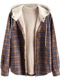 ZAFUL Men’s Casual Plaid Fleece Jacket Unisex Men Drawstring Hooded Coat Fuzzy Hoodie Camel Brown M