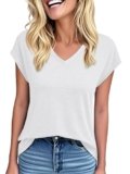 YOKGO Womens Summer Tops Short Sleeve Shirts V Neck Basic Tees Cap Sleeve T Shirts Casual Trendy Spring Fashion Clothes 2025 White
