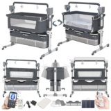 MoLi Elettrico Bluetooth Intelligente Culla Neonato Next to me, Convertibile Culla Co-sleeping, Pieghevole Cullas Neonato Fianco Letto con Musica, Telecomando e 5 Ingranaggi Oscillanti (601 Grey)