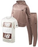 New Balance Boys Jogger Set – 3 Piece Pullover Hoodie, Jogger Pants and Graphic Tee Outfit for Boys & Toddlers (Sizes 2T-12), Size 4, Mushroom Linen