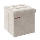 SONGMICS Pouf Pieghevole, Cassapanca in Velluto, Contenitore con Coperchio, Poggiapiedi, 38 x 38 cm, Portata 300 kg, per Corridoio, Soggiorno, Camera da Letto, Bianco Crema LSF227W01