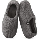 HomeTop Women’s Fuzzy Curly Fur Memory Foam Loafer Slippers Bedroom House Shoes with Polar Fleece Lining (7-8 US,Dark Grey)