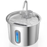 Zivacate Fontanella per Gatti Acciaio – 2,2 L Fontana per Gatti con Pompa Ultra Silenziosa, Finestra LED, Sistema di Filtraggio Triplo, Fontanella Gatto con Cavo (con 3 Filtri & 3 Spugne)