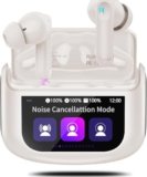 AI Cuffie Traduzione 4-in-1 Auricolari Cuffiette Traduttore Istantaneo Vocale in 164 Lingue Cancellazione Rumore ANC/ENC 7 Modalità Traduzione Schermo Tattile LED Musica/Chiamate/Traduttore (Beige)