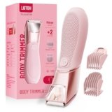 Bikini Trimmer for Women: Pubic Hair Razor with Mirror & LED Light, Electric Shaver with Travel Lock & Ceramic Blades – Body Groomer IPX7 Waterproof Use for Legs/Arm/Underarm – Baby Pink
