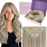 Fshine Clip Lisci Capelli Extension 24 Pollici Veri Clip in Lisci Capelli Extension Capelli Umani 7 Pezzi Evidenziatore Biondo Cenere Con Biondo Candido Capelli 150G Clip Veri Extension Lisce 18P613