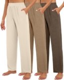 Huukeay 3 Pack Women’s Lounge Pants, Cozy Wide Leg Lounge Slacks with Pockets Loose Flowy Yoga Sweatpant Workout Comfy Jogger(Dark Brown, Dark Khaki, Cream,XX-Large)