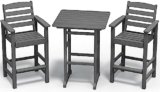 SERWALL Balcony Adirondack Chairs and Table 3 Pieces Set, Adirondack Bar Height Chairs Set of 2 and Bar Table, Outdoor Bar Stools Set, Gray