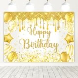 Avezano 7x5ft Happy Birthday Backdrop Glitter Gold Photography Background Happy Birthday Party Decorations