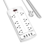 Surge Protector Power Strip – Nuetsa Flat Plug Extension Cord with 8 Outlets and 4 USB Ports, 10 Feet Power Cord (1625W/13A), 2700 Joules, ETL Listed, White